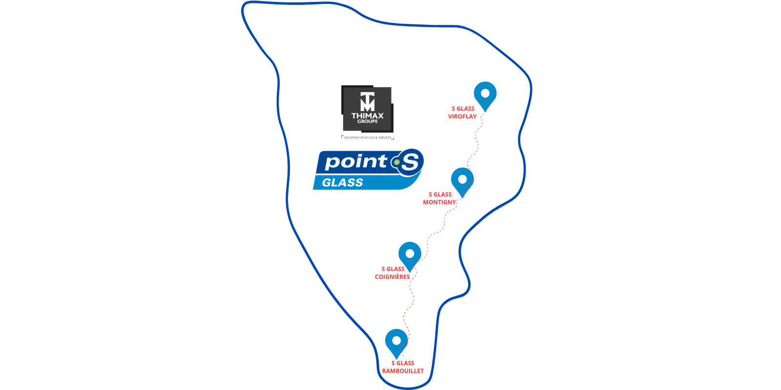 Carte des centres S Glass en Yvelines du Groupe THIMAX