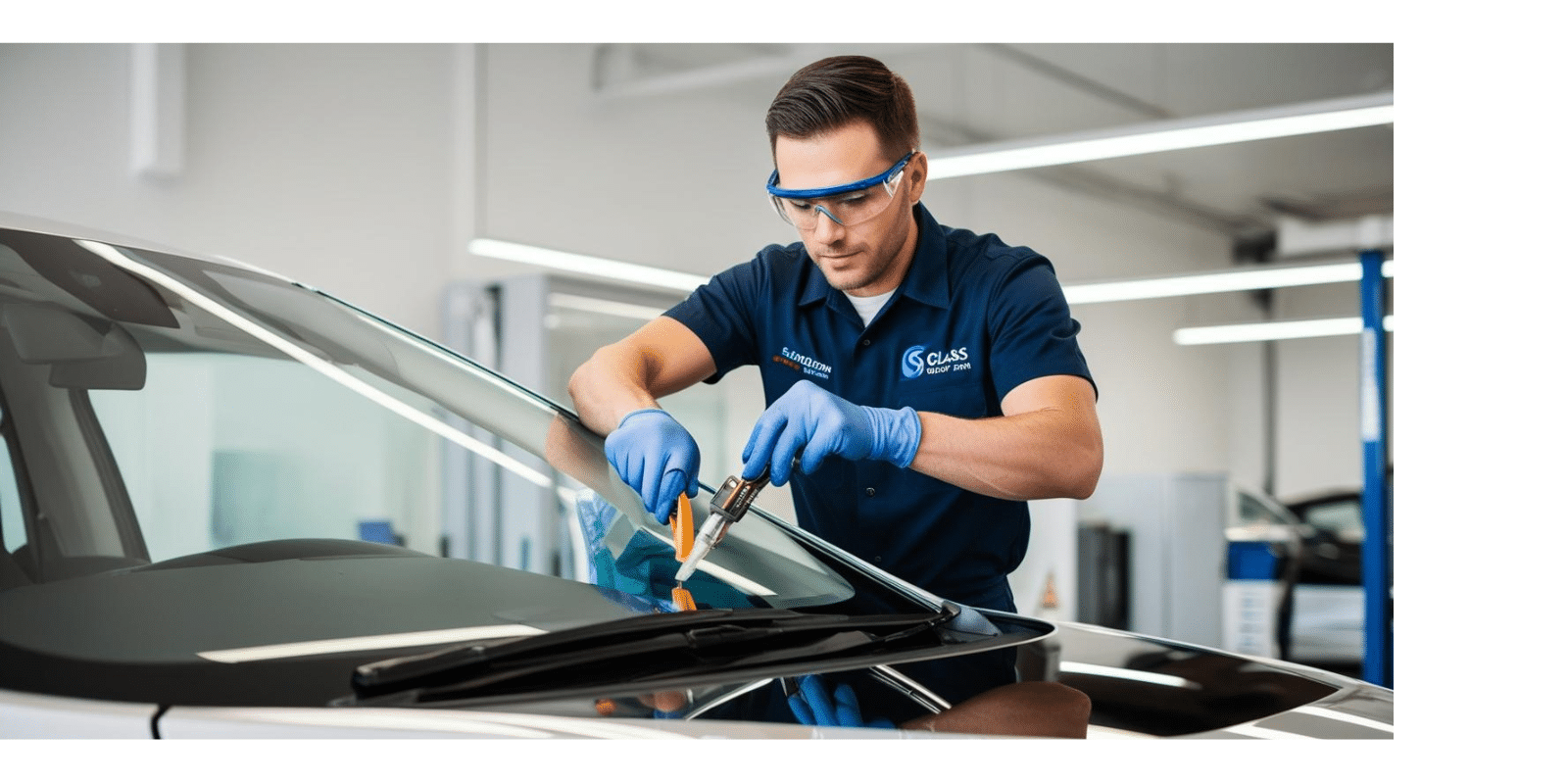 Technicien S Glass remplaçant un pare-brise à Coignières